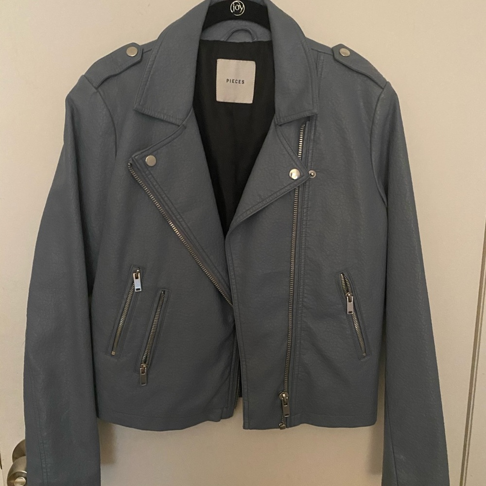 Blue Vegan Leather Jacket